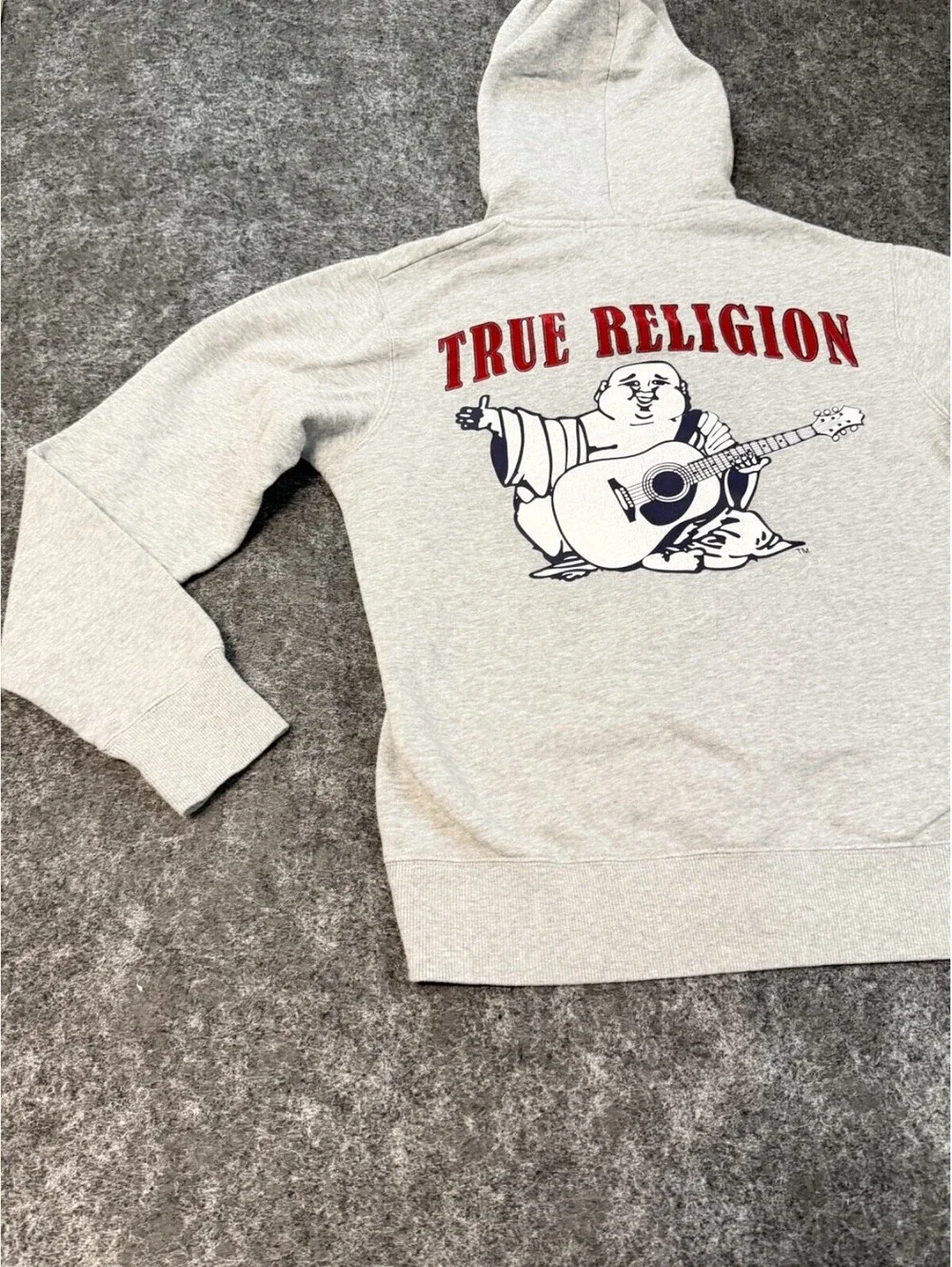 True Religion Men's L Pullover Hoodie Gray Large Heritage Buddha Graphic
